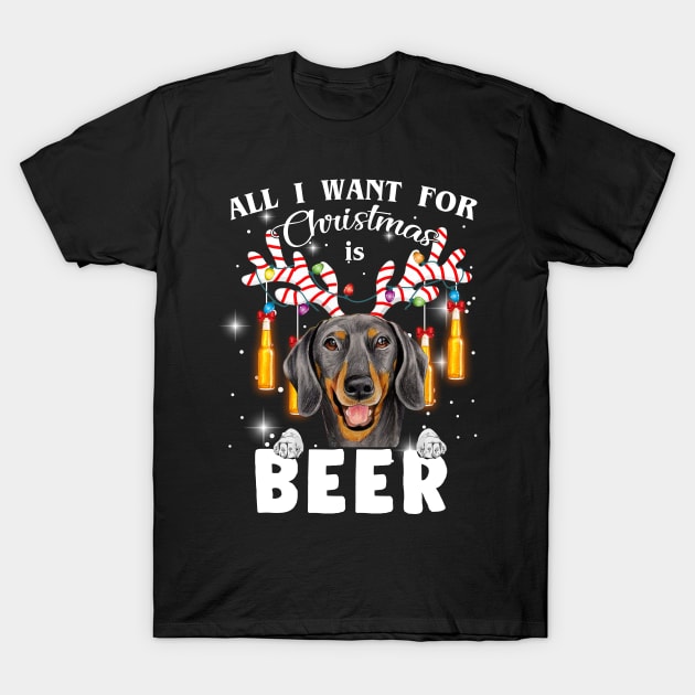 All I Want For Christmas Is Beer Dachshund T-Shirt by TeeAbe